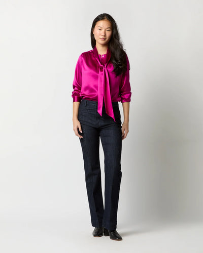 Tie-Neck Blouse - Magenta Silk Charmeuse