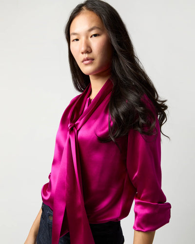 Tie-Neck Blouse - Magenta Silk Charmeuse