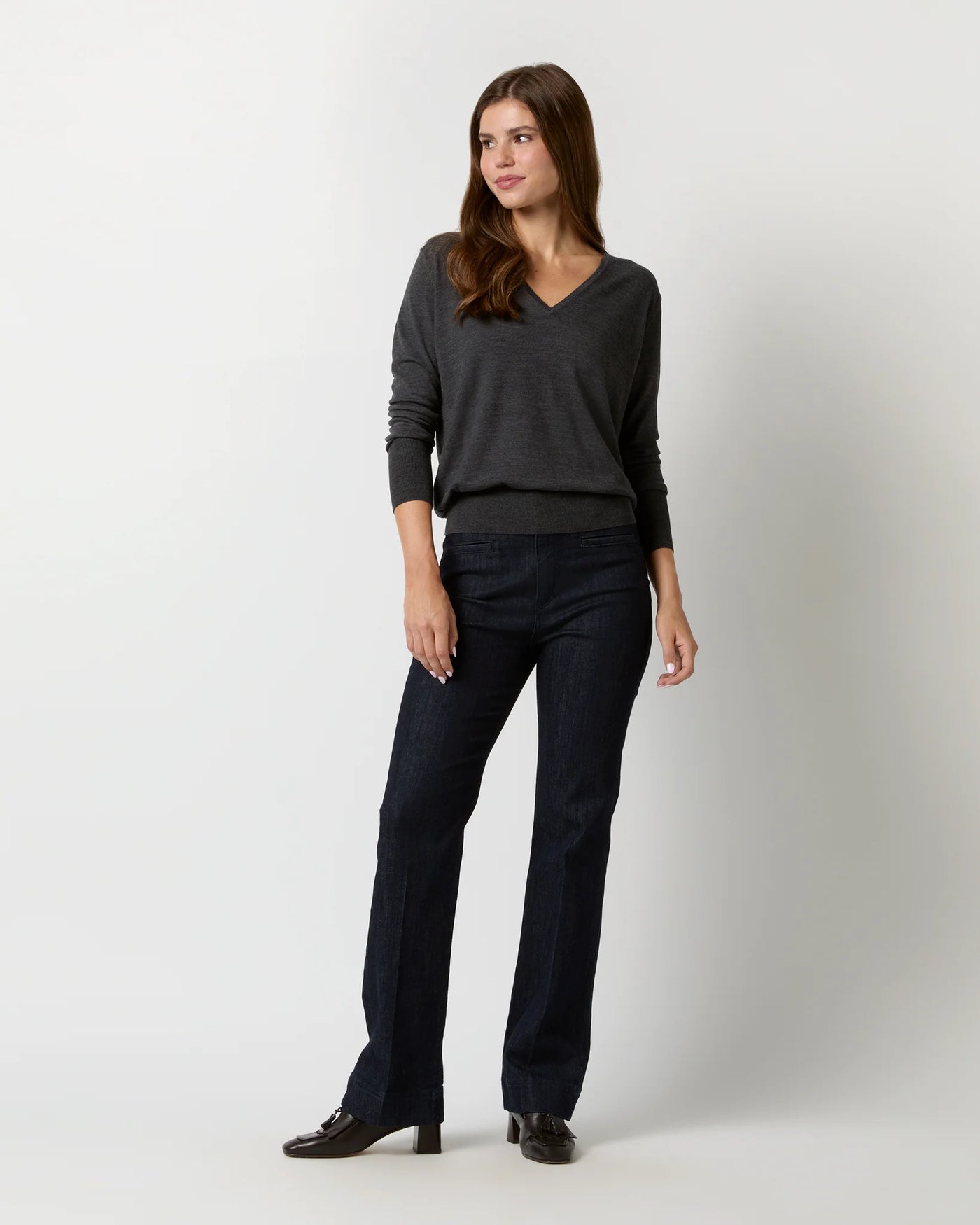 Kate V-Neck Sweater - Heather Charcoal Escorial Wool