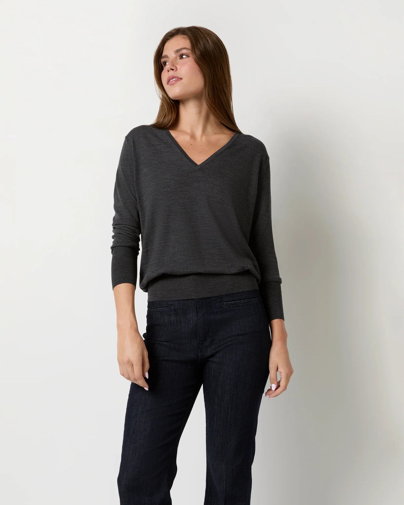 Kate V-Neck Sweater - Heather Charcoal Escorial Wool