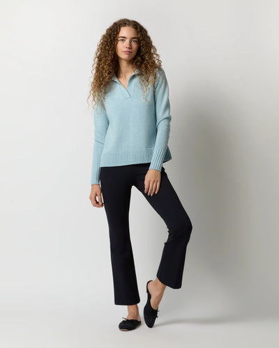 Blaire Johnny-Collar Jersey Sweater - Heather Sky Cashmere