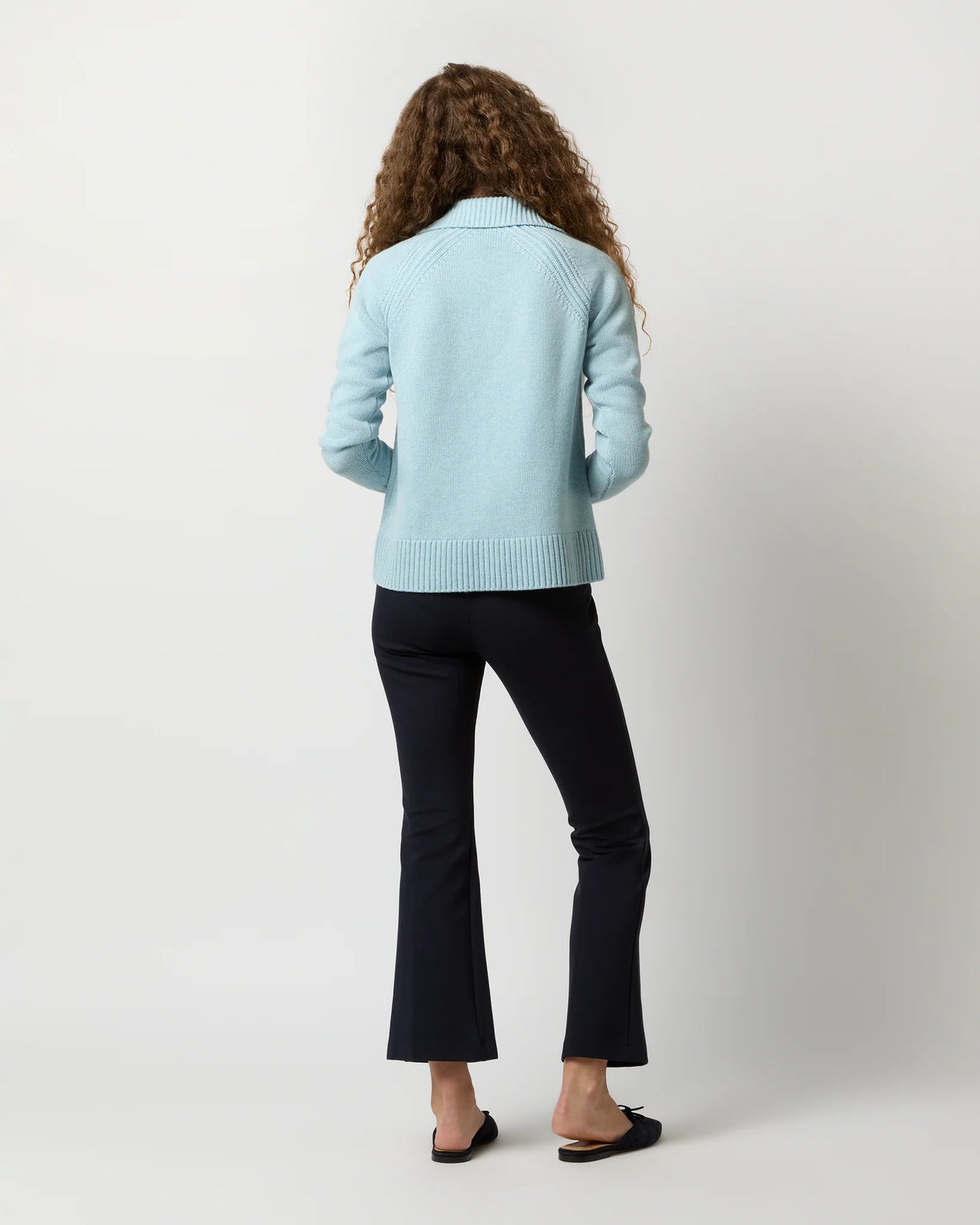 Blaire Johnny-Collar Jersey Sweater - Heather Sky Cashmere