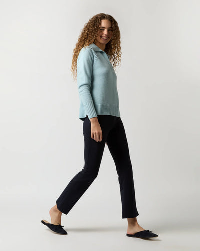 Blaire Johnny-Collar Jersey Sweater - Heather Sky Cashmere