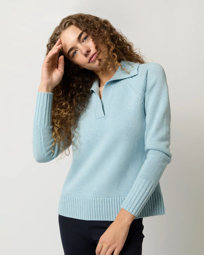 Blaire Johnny-Collar Jersey Sweater - Heather Sky Cashmere