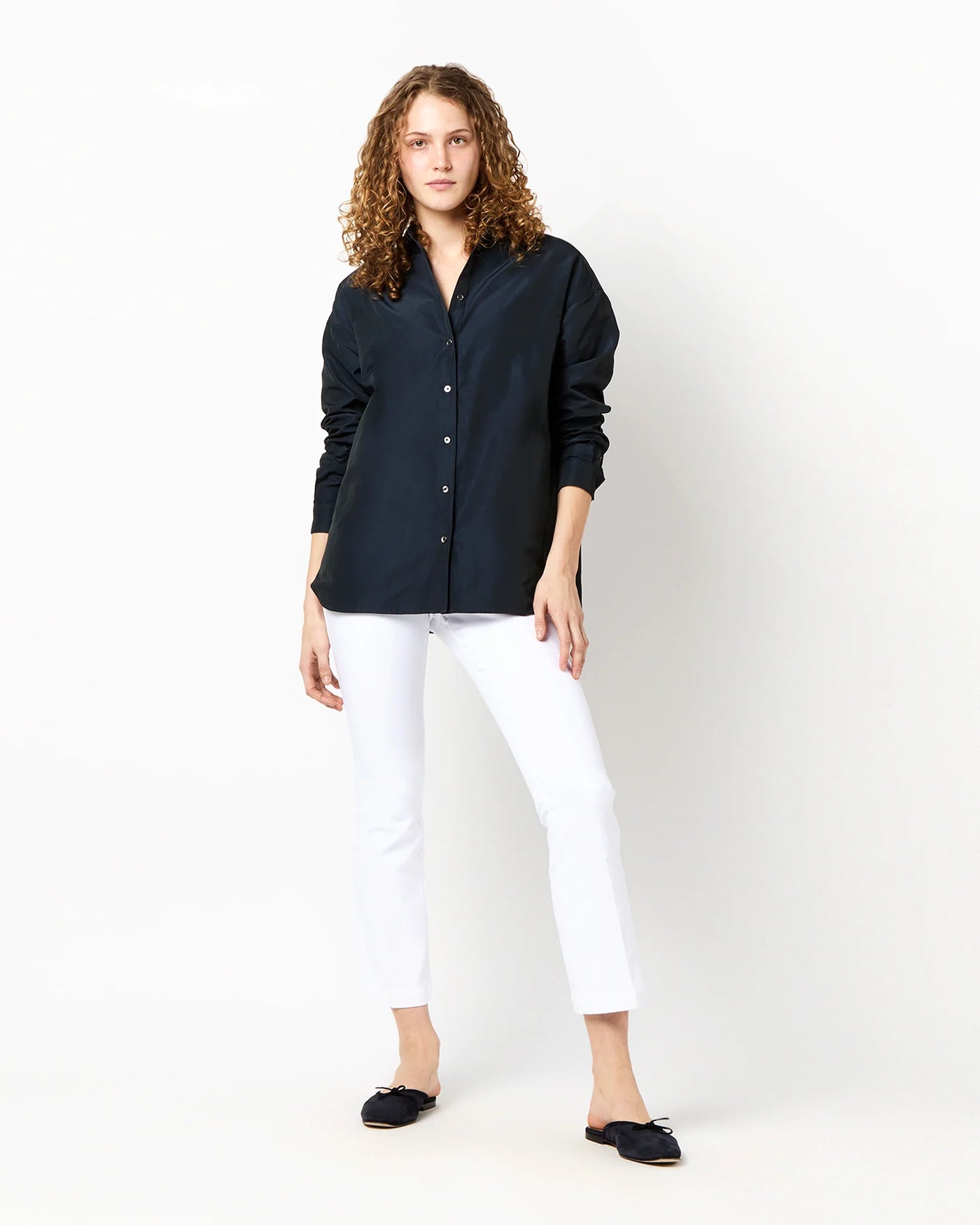 ELLE SHIRT - Navy Nylon Faille