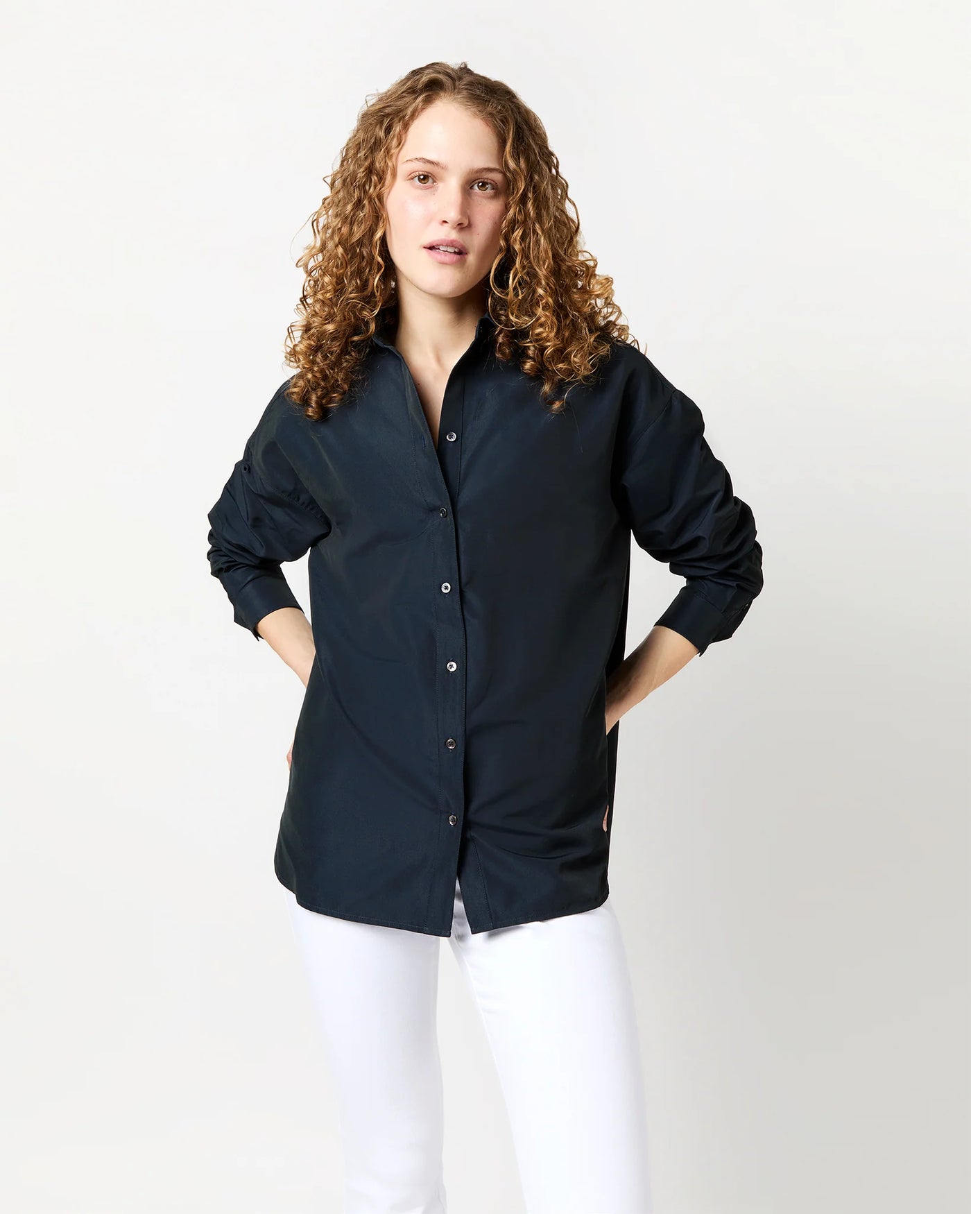 ELLE SHIRT - Navy Nylon Faille