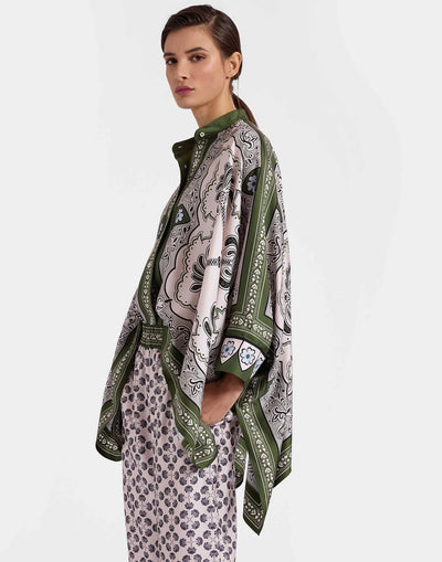 Foulard Shirt - Mirage Placée Green in Silk Twill