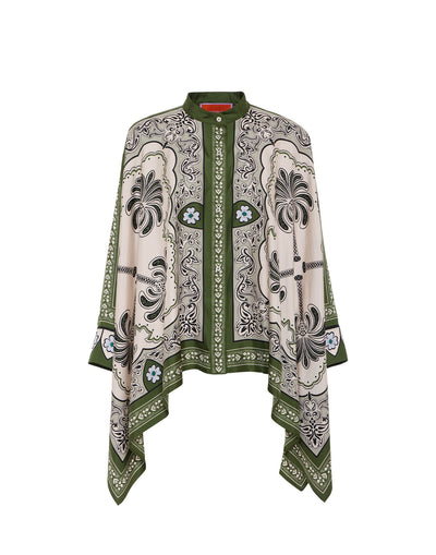 Foulard Shirt - Mirage Placée Green in Silk Twill