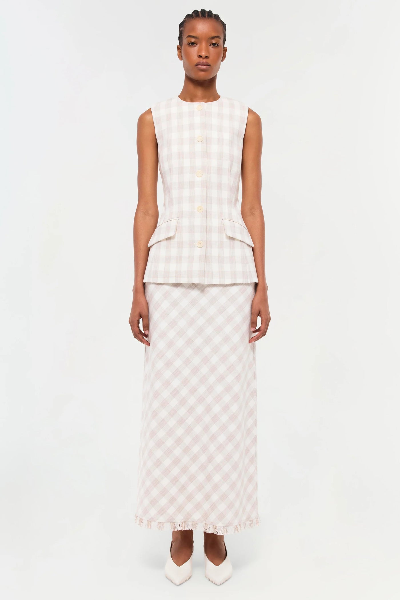 NOELLE PENCIL SKIRT - Sand Gingham