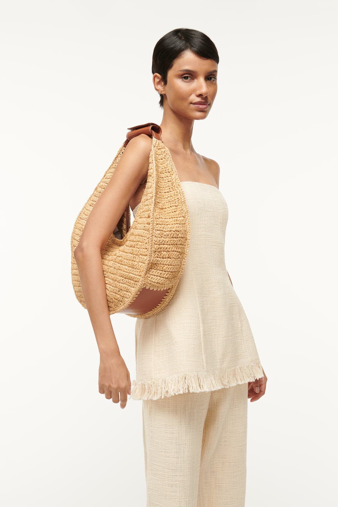 LARGE RAFFIA MOON BAG - NATURAL RAFFIA