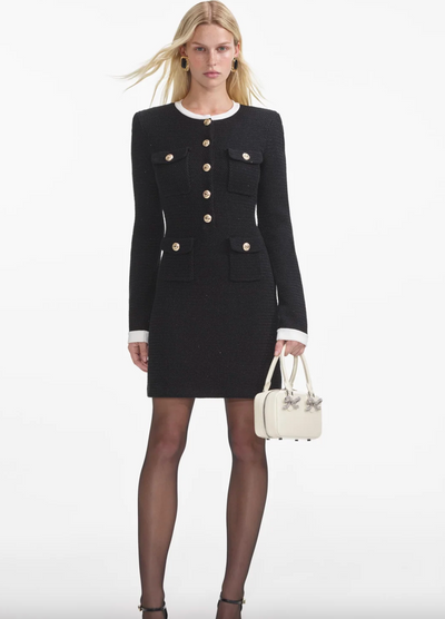 Black Knit Contrast Collar Mini Dress