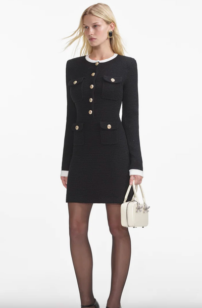 Black Knit Contrast Collar Mini Dress