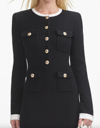 Black Knit Contrast Collar Mini Dress