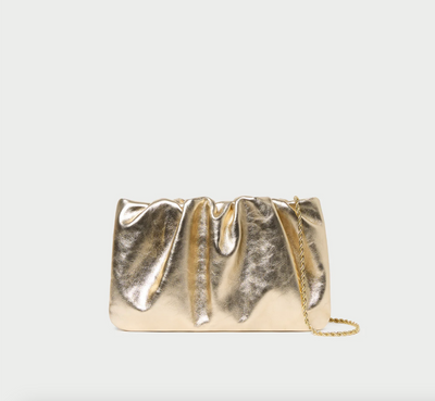 Serena Champagne Gathered Leather Clutch