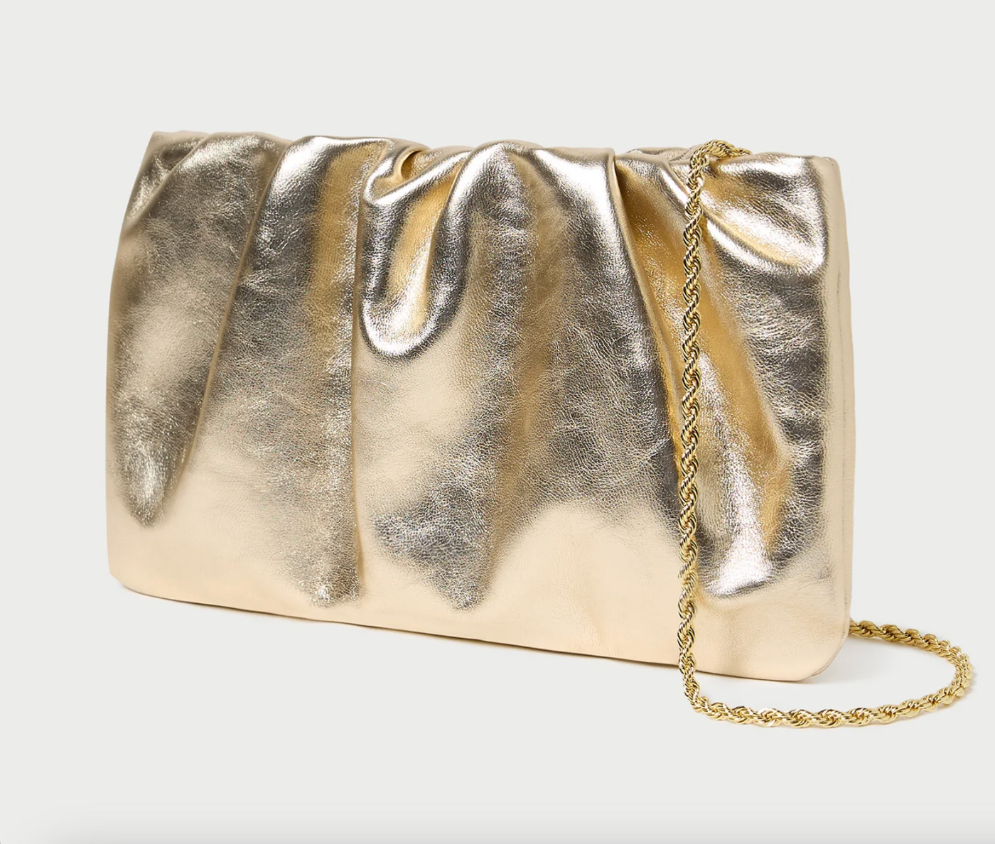 Serena Champagne Gathered Leather Clutch