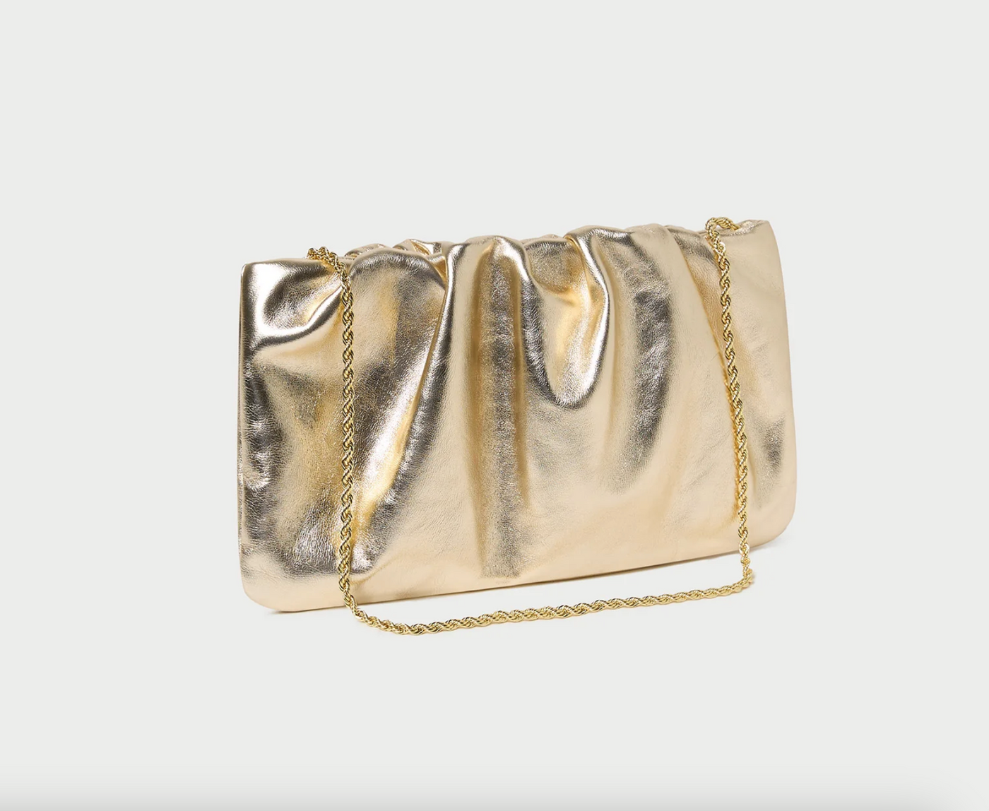 Serena Champagne Gathered Leather Clutch