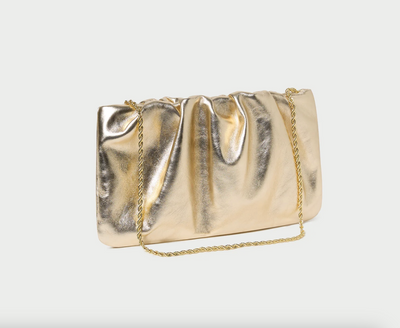 Serena Champagne Gathered Leather Clutch