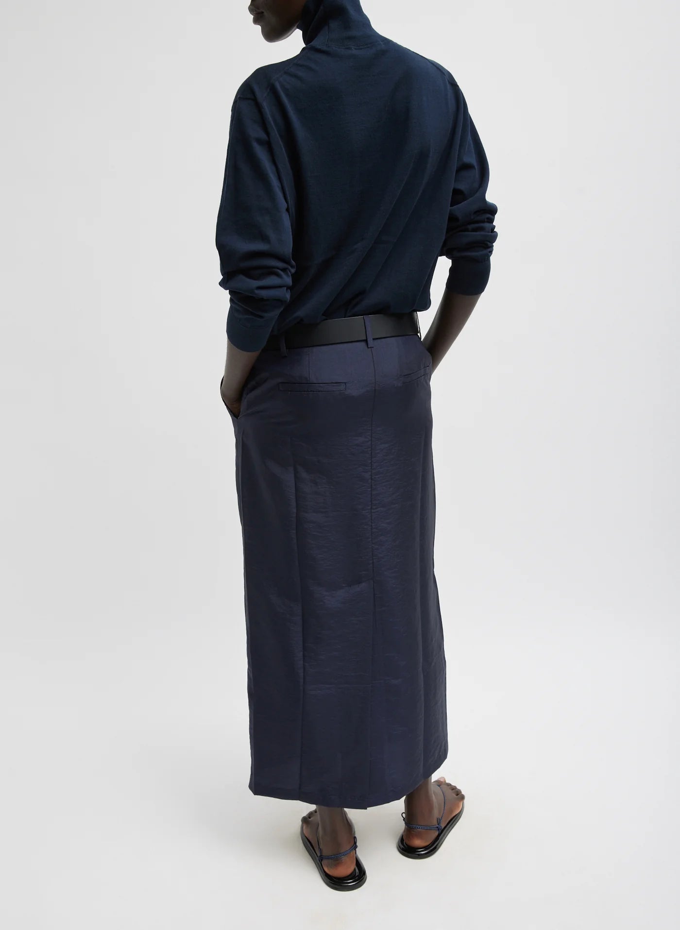 Crispy Nylon Maxi Skirt - Navy