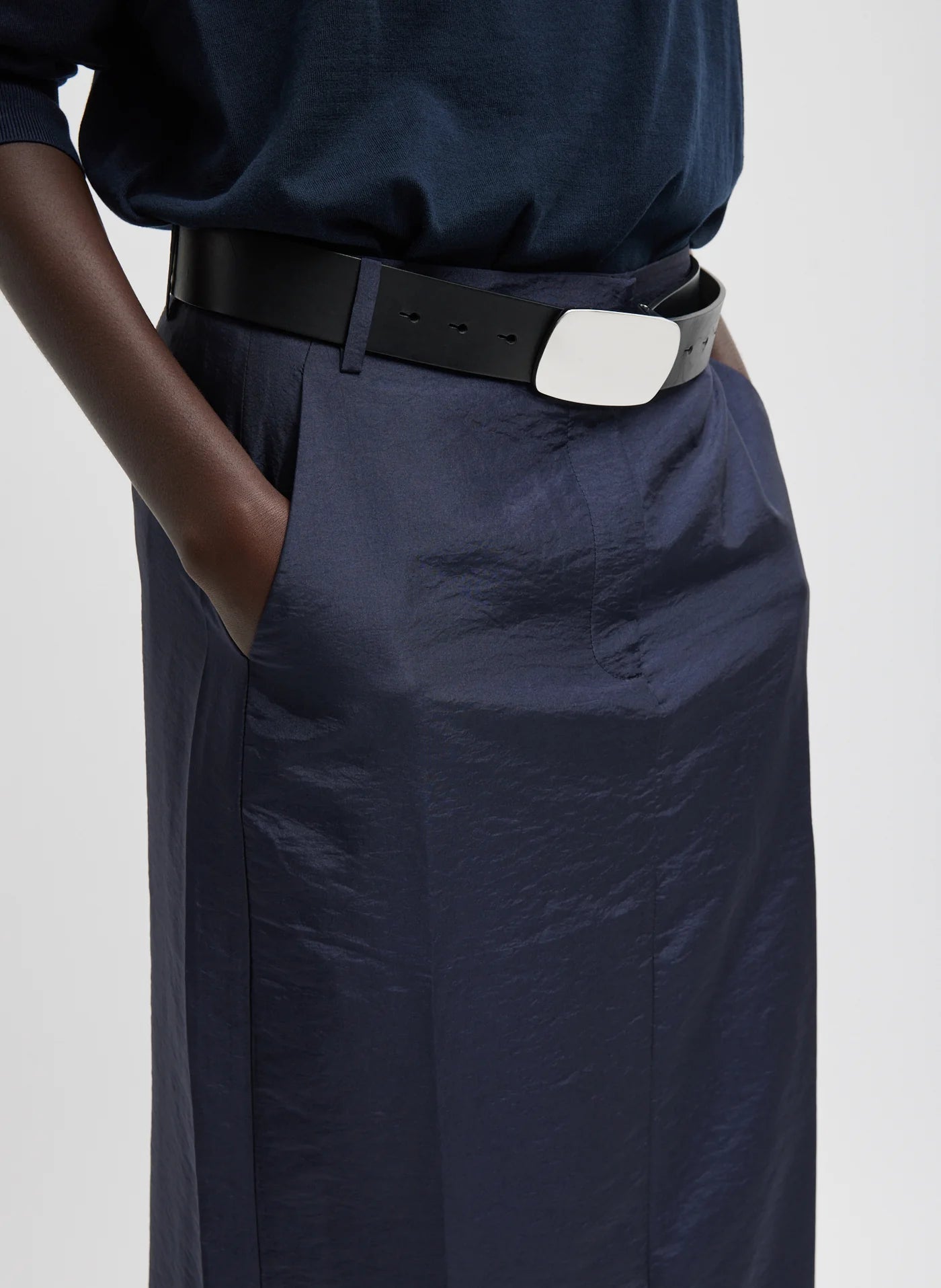 Crispy Nylon Maxi Skirt - Navy