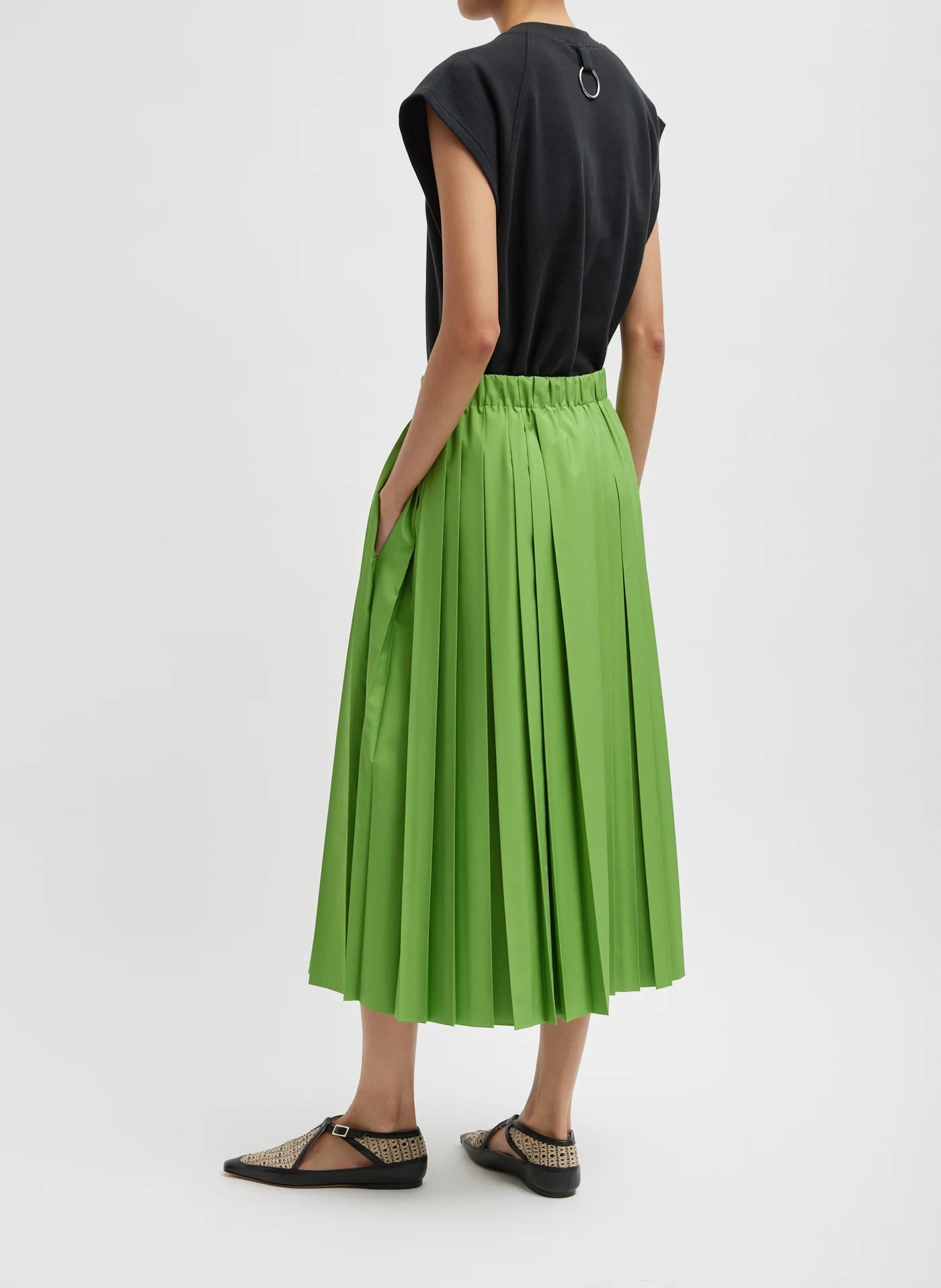 Nylon Pleated Pull On Skirt - Lime