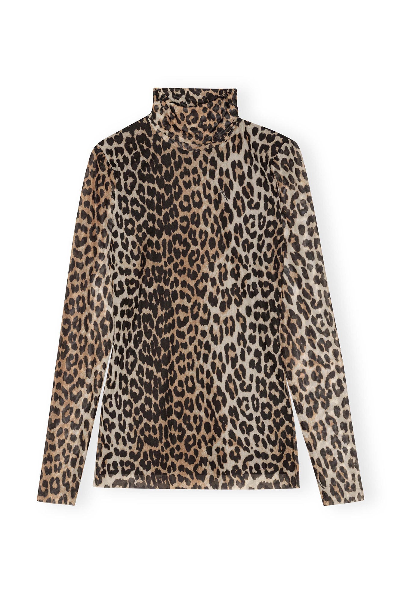 Printed Mesh Long Sleeve Rollneck - Leopard