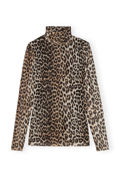 Printed Mesh Long Sleeve Rollneck - Leopard