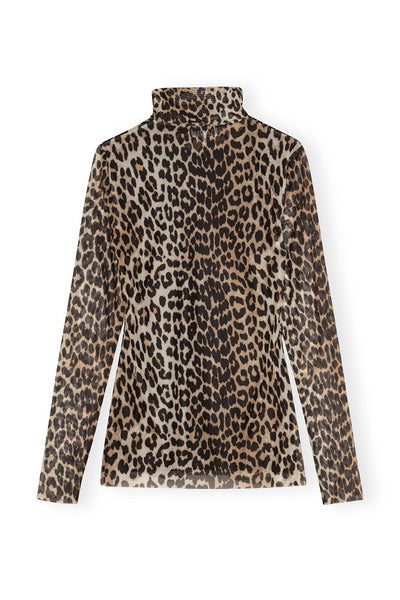 Printed Mesh Long Sleeve Rollneck - Leopard