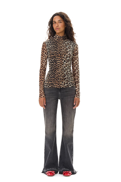 Printed Mesh Long Sleeve Rollneck - Leopard