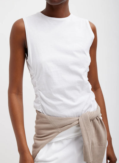 T-Shirting Shirred Crewneck Top - White