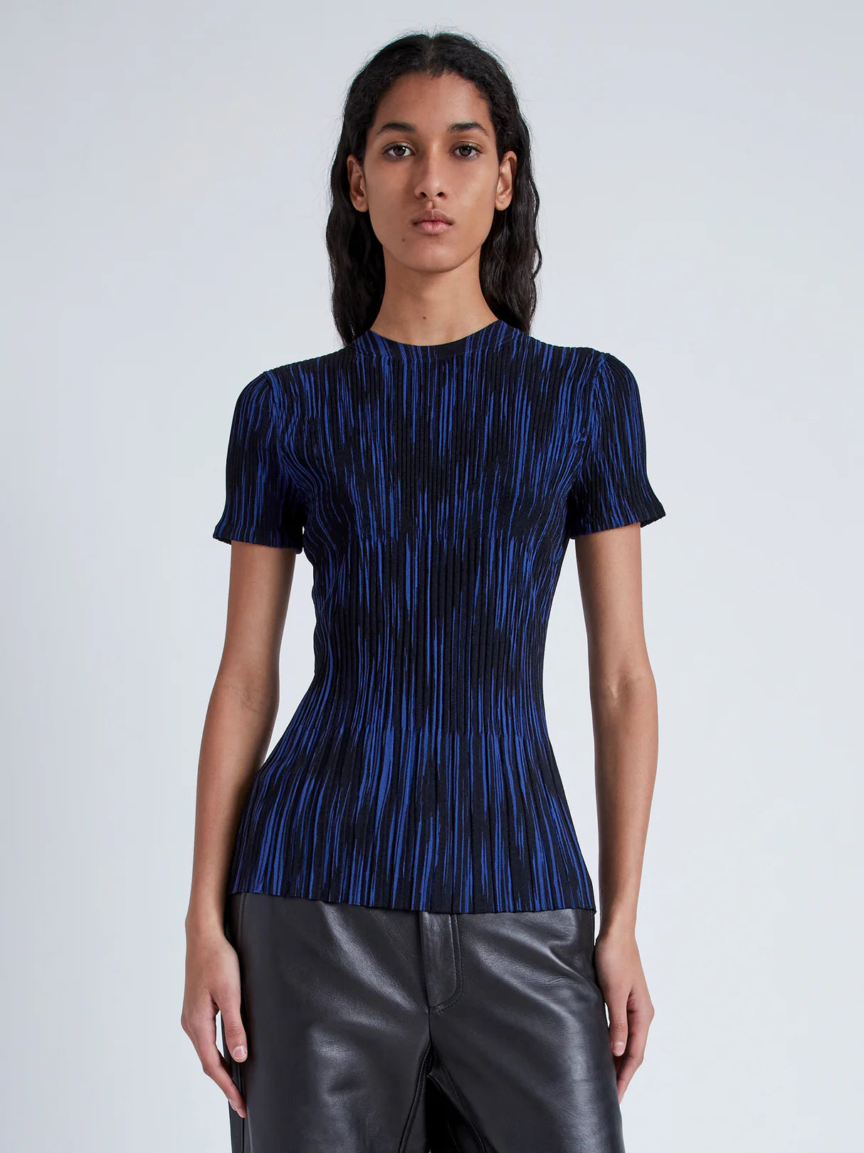 Foster Knit Top in Printed Rib - Navy/Black