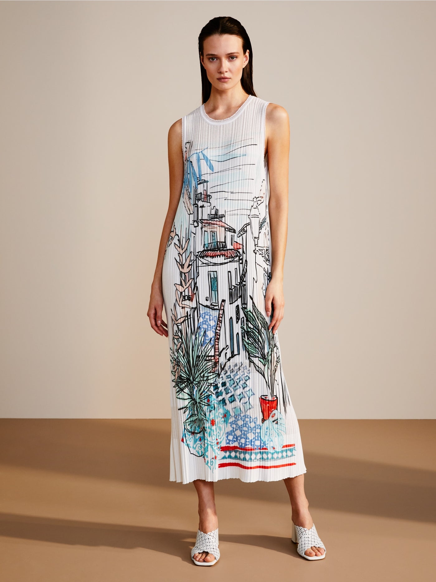 Knitted sleeveless dress - Off-white Multi