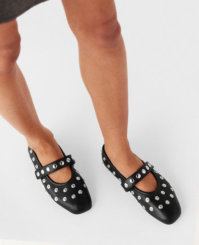 Ryder Popper-Studded Ballet Flats - Pitch Black