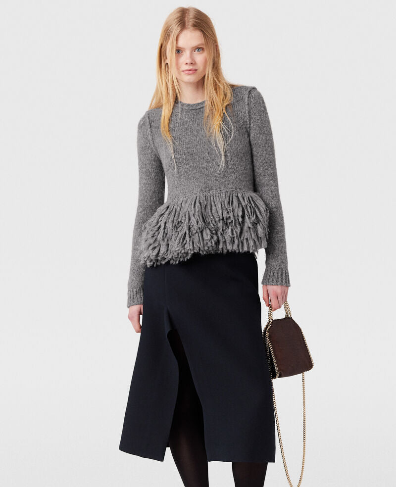 Feather Peplum Wool Sweater - Mottled Gray