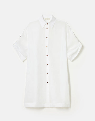 Gemma Cloth Voile Sheer Tab Sleeve Shirt - White