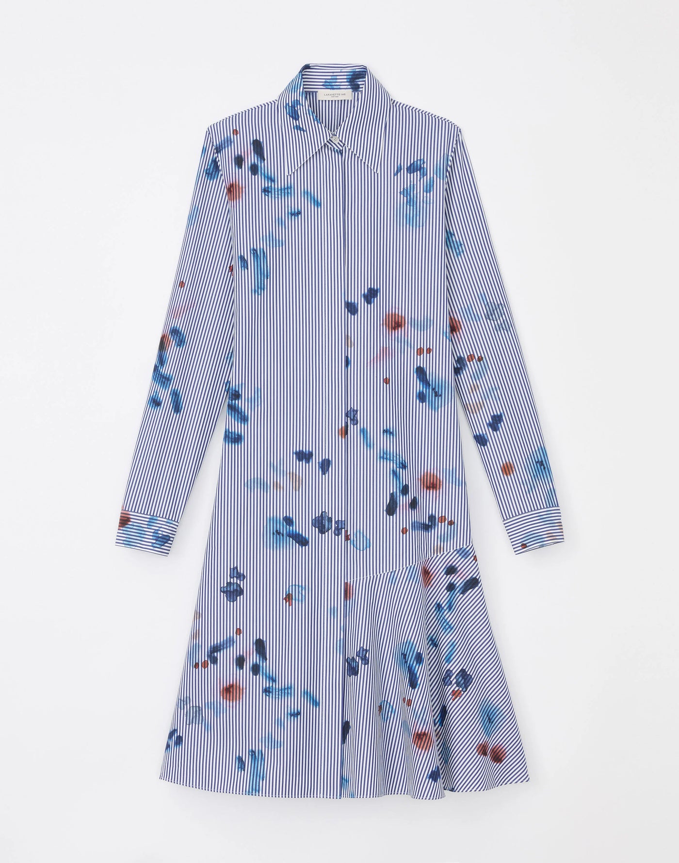 Paint Splatter Print Stripe Cotton Flounced Shirtdress - Sky Multi