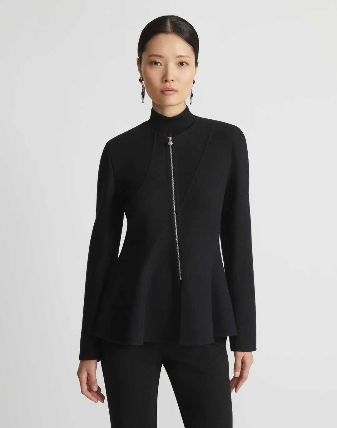 Responsible Wool Nouveau Crepe Flounced Hem Jacket - Black