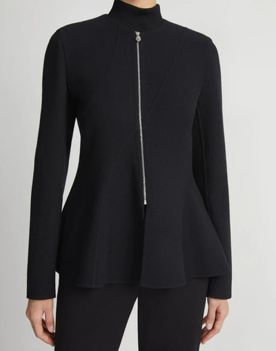 Responsible Wool Nouveau Crepe Flounced Hem Jacket - Black