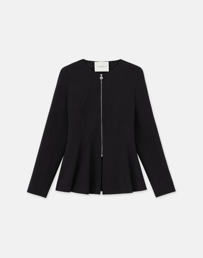 Responsible Wool Nouveau Crepe Flounced Hem Jacket - Black