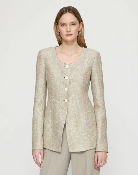 Sequin Speckled Tweed Fitted Jacket - Hickory Multi