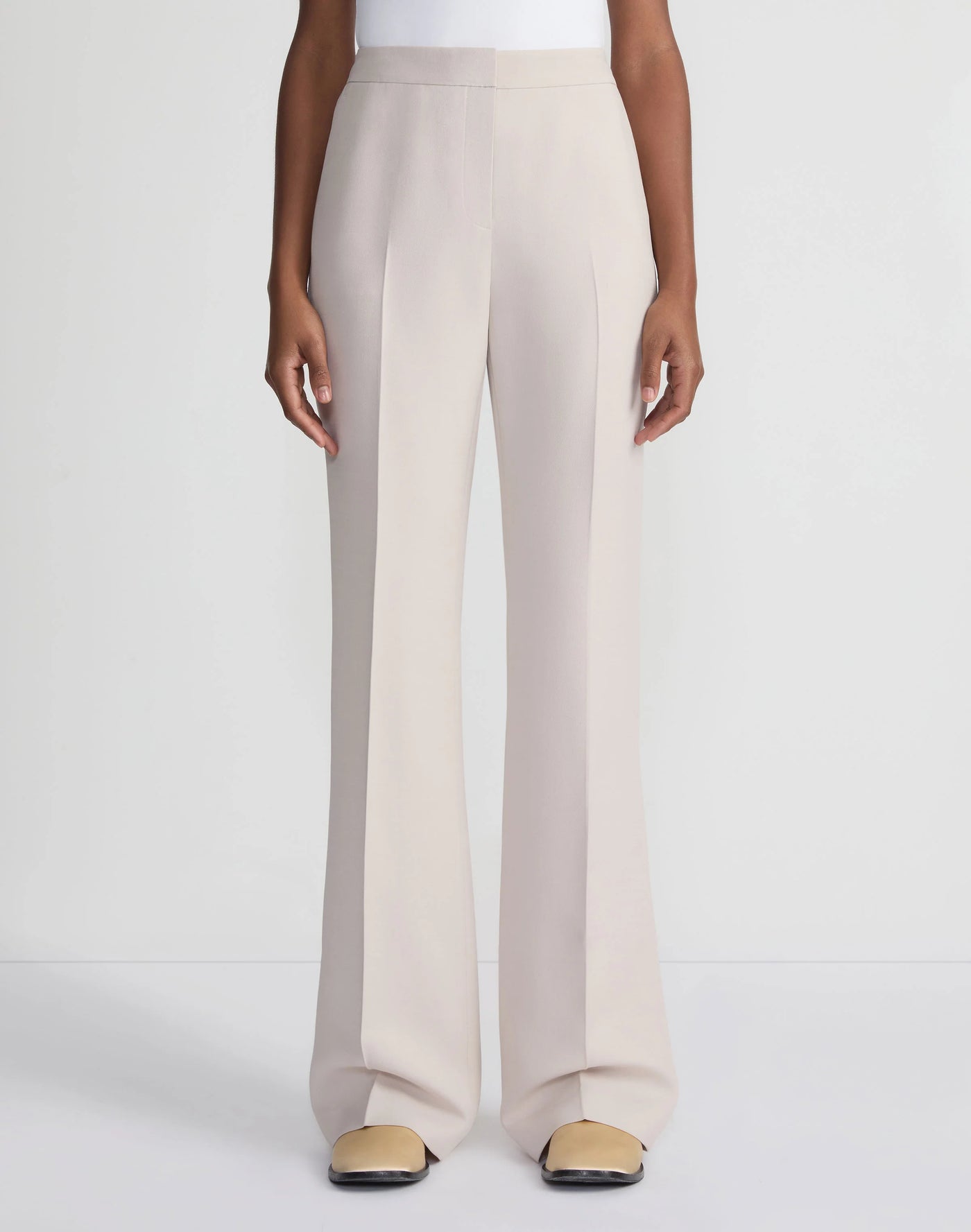 Wool-Silk Crepe Saint Marks Flared Pant - Pearl