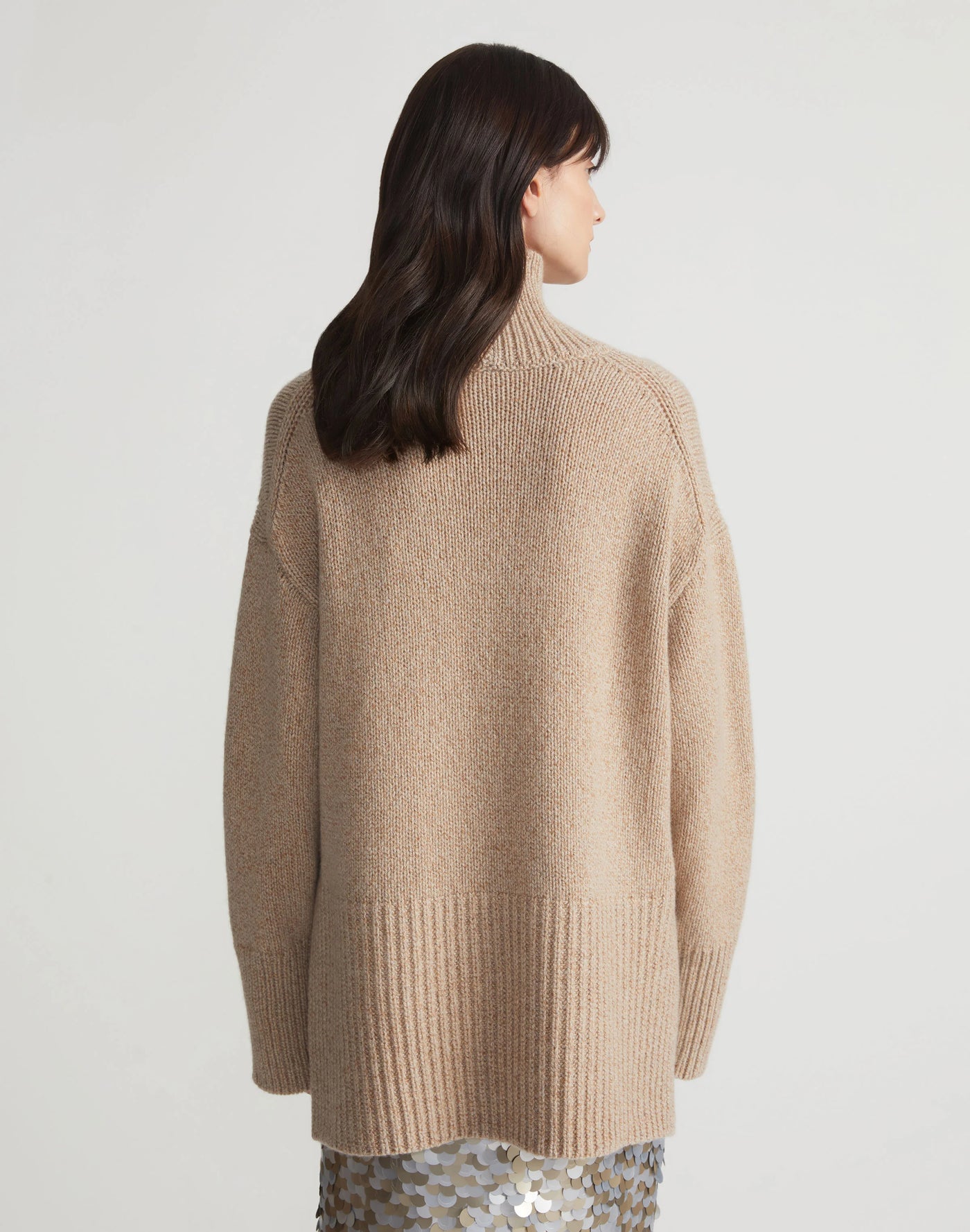 Lofty Cashmere-Wool Stand Collar Sweater - Camel Multi