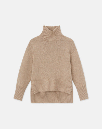 Lofty Cashmere-Wool Stand Collar Sweater - Camel Multi