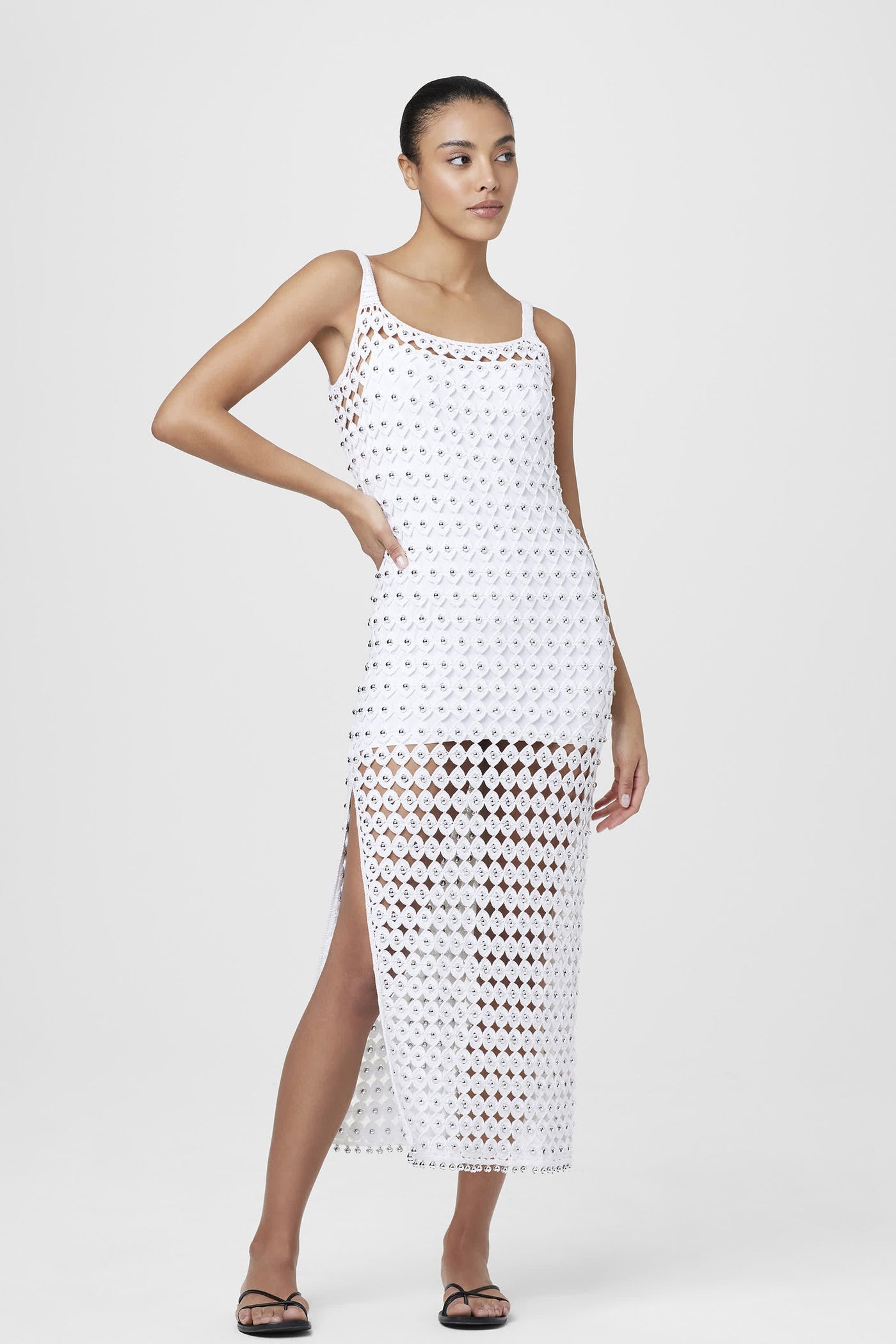 Clementine Ornament Crochet Dress - Optic-Silver